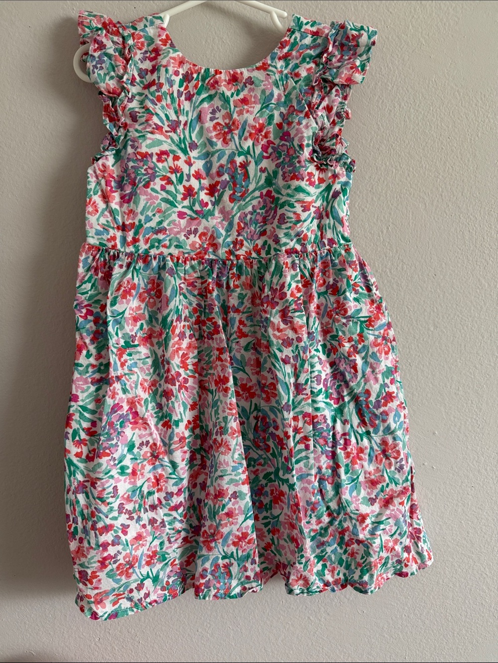 Crewcuts Floral Ruffle-Sleeve Sundress - Pink, Green & White